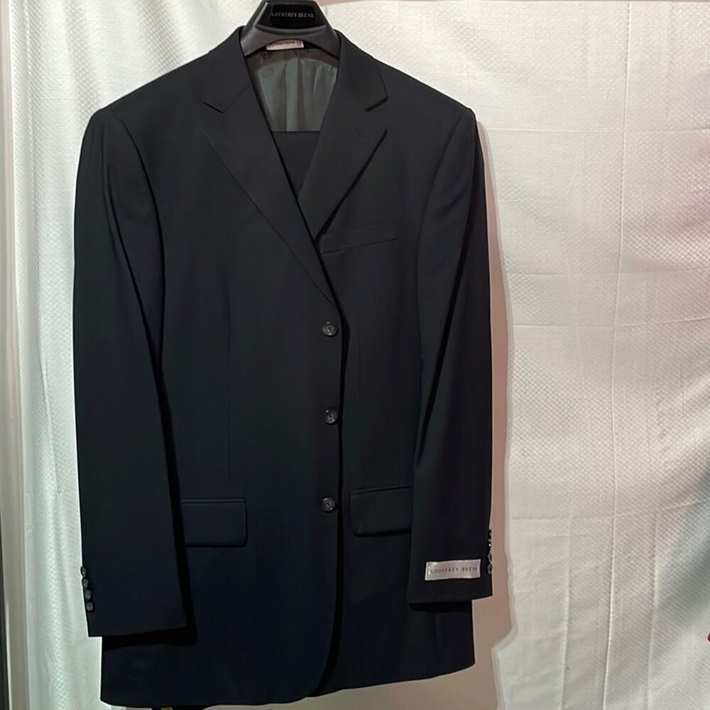 Geoffery Beene 44L black 3 button suit wool nwt perfect J 174